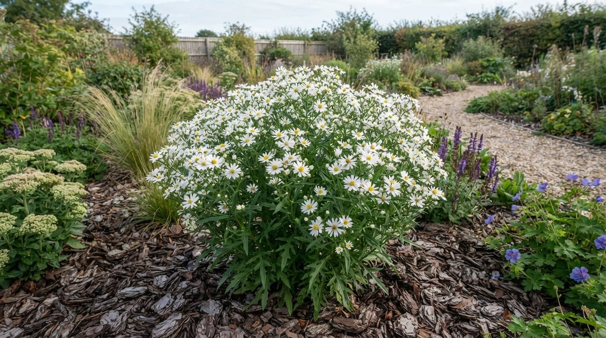 Symbolfoto / KI-Visualisierung: Aster incisus 'Alba' (Kalimeris)