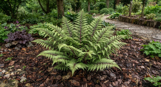 Symbolfoto / KI-Visualisierung: Athyrium niponicum var. pictum 'Ursula´s Red'