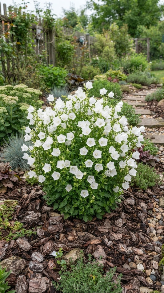 Symbolfoto / KI-Visualisierung: Campanula carpatica 'Weiße Clips'